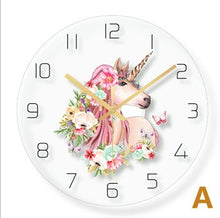Wall clock Minimalist quartz watch flower unicorn picture Wall Clocks Home Decoration Living Room Silent 12 inch