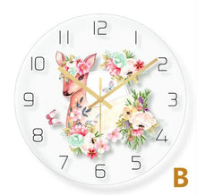 Wall clock Minimalist quartz watch flower unicorn picture Wall Clocks Home Decoration Living Room Silent 12 inch