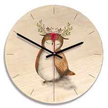 11 Inch Wooden Wall Clock Cartoon Owl Painting Wall Watch Modern Wall Decoration Kids Room Silent Quartz Relogio De Parede