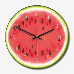 DIY wall watch Lemon watermelon pattern wooden main body acrylic mirror wall clock relojes cocina home decor without battery