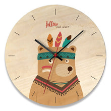 Wooden creative wall clock home cartoon clock living room wall clock