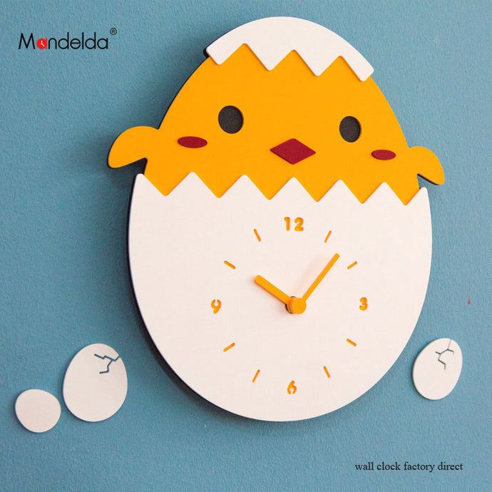 Free Shipping 12 inch Modern Cute Wall Clock Creative Kids Cartoon Chick Watch Silent Home Decorative Wooden Living Room Clock