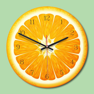 modern design wall watch Lemon orange pattern wooden main body acrylic mirror wall sticker clock home decoration without battery