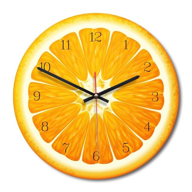 modern design wall watch Lemon orange pattern wooden main body acrylic mirror wall sticker clock home decoration without battery