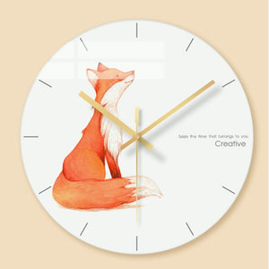 Wall clock Minimalist quartz watch flower Cartoon fox Wall Clocks Home Decoration Living Room Silent 12 inch
