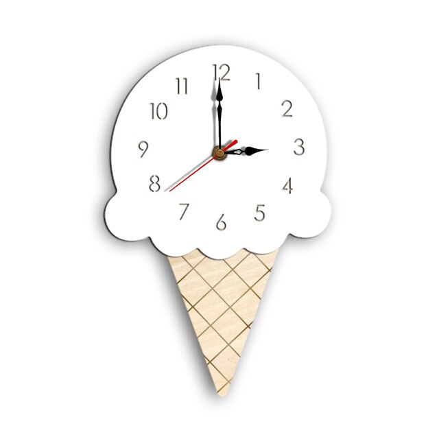 3d Wall Clock Wood Cartoon for Living Room Kids Children Rooms Acrylic Ice Cream Modern Design Clocks for Home Decor