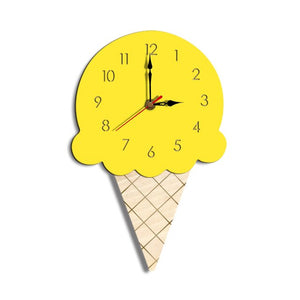 3d Wall Clock Wood Cartoon for Living Room Kids Children Rooms Acrylic Ice Cream Modern Design Clocks for Home Decor