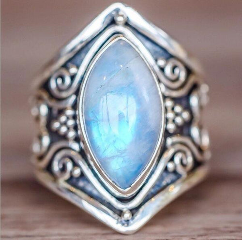 Vintage Silver Big Stone Ring for Women Fashion Bohemian Boho Jewelry