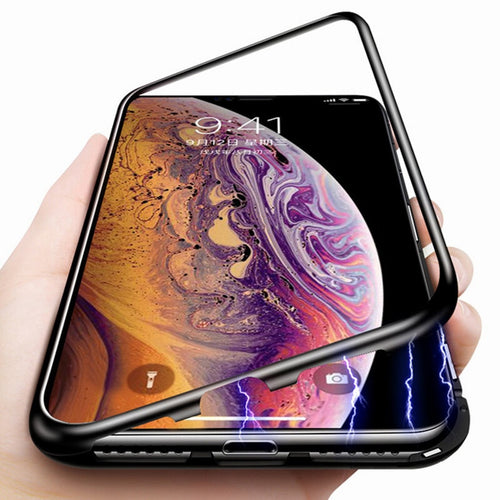 Adsorption Magnet Case for iPhone XR XS MAX X 8 Plus 7 +Tempered Glass Back Magnet Cases Cover for iPhone 7 6 6S Plus Case