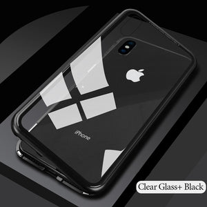 Adsorption Magnet Case for iPhone XR XS MAX X 8 Plus 7 +Tempered Glass Back Magnet Cases Cover for iPhone 7 6 6S Plus Case