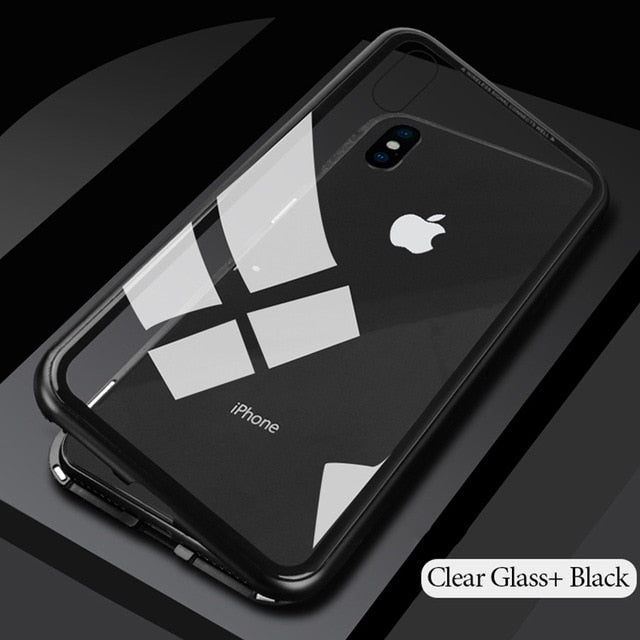 Adsorption Magnet Case for iPhone XR XS MAX X 8 Plus 7 +Tempered Glass Back Magnet Cases Cover for iPhone 7 6 6S Plus Case
