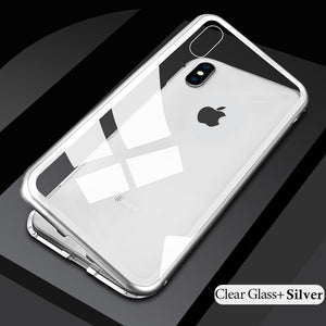 Adsorption Magnet Case for iPhone XR XS MAX X 8 Plus 7 +Tempered Glass Back Magnet Cases Cover for iPhone 7 6 6S Plus Case